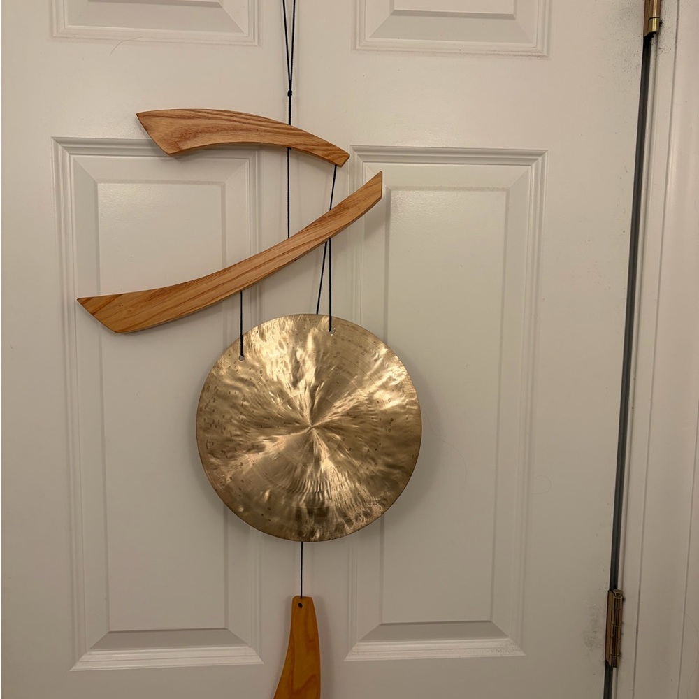 Empower Brass Wall Gong with Natural Wood Accents - NWOT